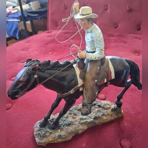 Cowboy on Horseback Figurine - Black and Brown